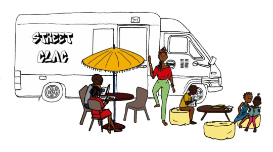 Dessin d'enfants qui lisent à côté du Street Clac
