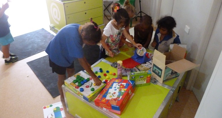Picture of children of the Mapoon aboriginal community playing with an Ideas box