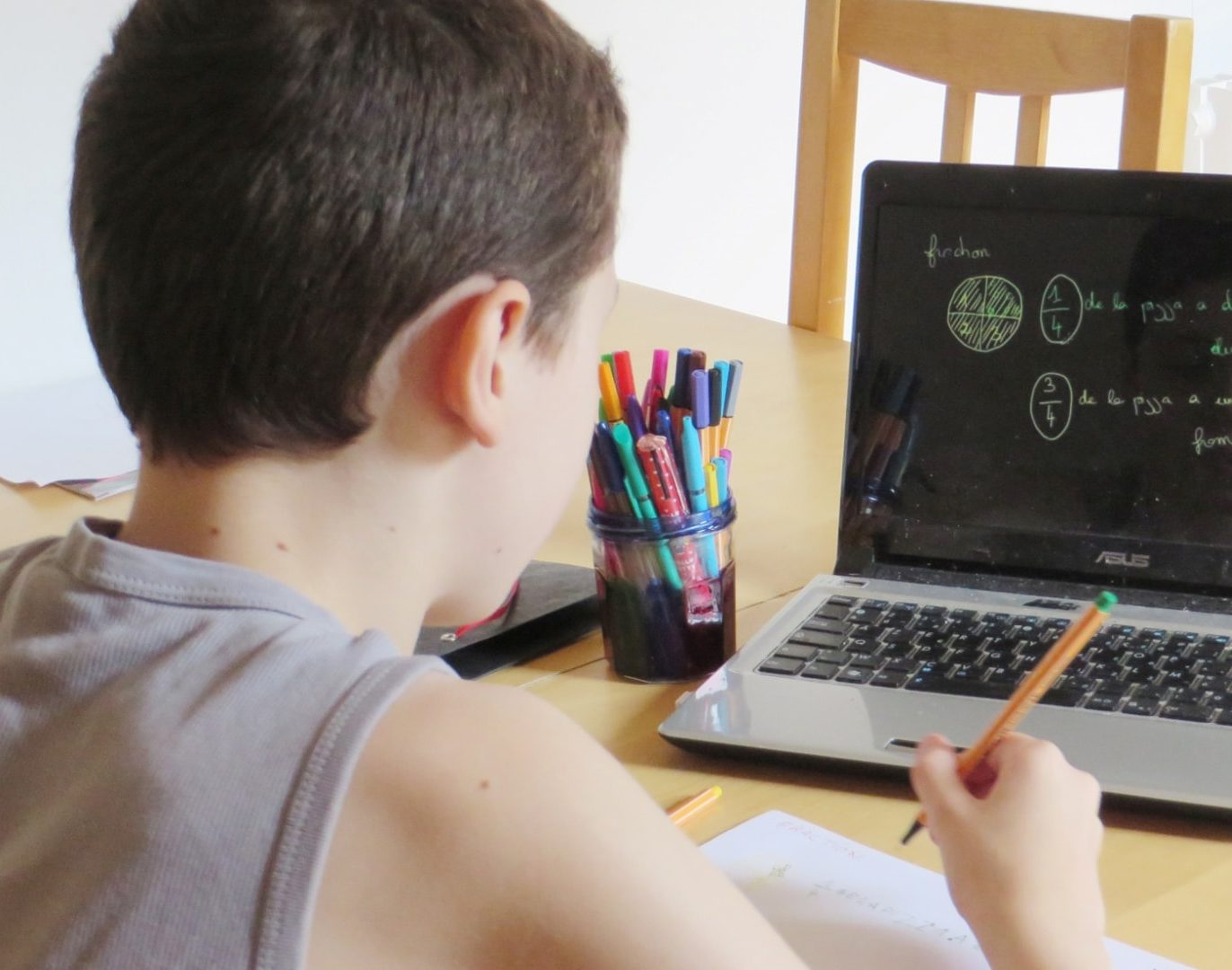 Picture of a boy doing Khan Academy exercises on a computer