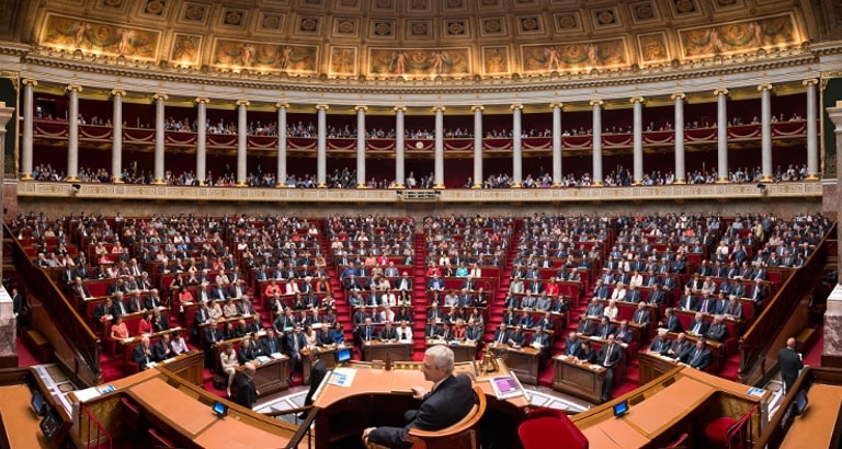 Photo de l'hémicycle de l'Assemblée Nationale au Palais Bourbon